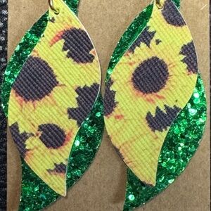 Handmade sunflower print earrings